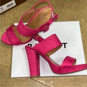 Hot Pink Suede Chunky Heels SZ 7.5